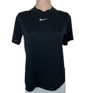 Nike Dri Fit Woman Black Pullover Top Sz L Crew Neck 100% Polyester Short Sleeve